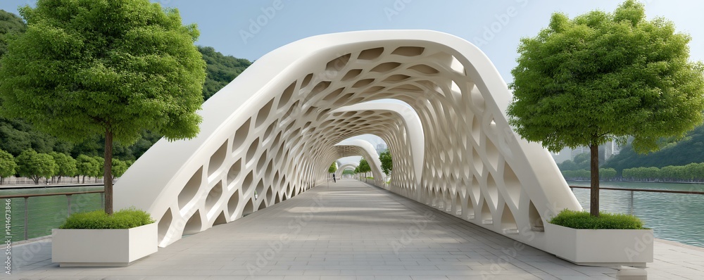 Eco-bridge linking neighborhoods, featuring solar tiles, wind ...