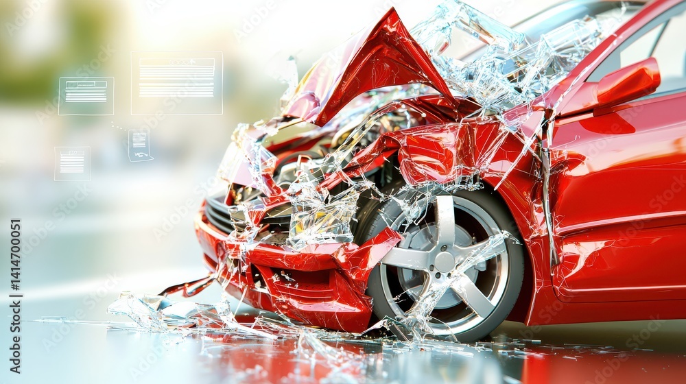 Car accident scene city street hyperrealistic render urban environment ...