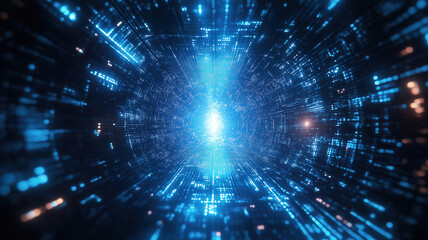 Wall Mural - abstract blue fiber optic cable glowing in a technology background representing digital innovation