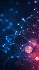 Aufkleber - Abstract Network with Nodes and Lines in Blue and Pink Gradient on Dark Background