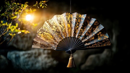 Poster - Artistic photography of elegant japanese fans in a serene environment showcasing traditional cultural aesthetics