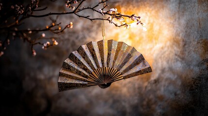 Poster - Artistic display of a decorative fan serene setting still life indoor close-up cultural heritage