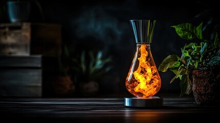 Leinwandbilder - Captivating flame display in a glass vase home decor photography dark setting close-up artistic illumination