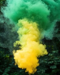 Wall Mural - ethereal explosion of vibrant green and yellow smoke creating a mesmerizing colorful cloud against d