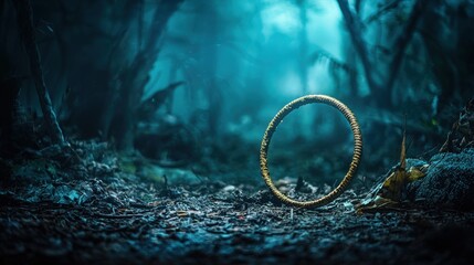 Wall Mural - Mysterious ring discovered in enchanted forest magical scene nature ethereal atmosphere ground level fantasy theme