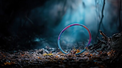 Fototapete - Mysterious colorful hoop in enchanted forest nature photography serene environment close-up perspective