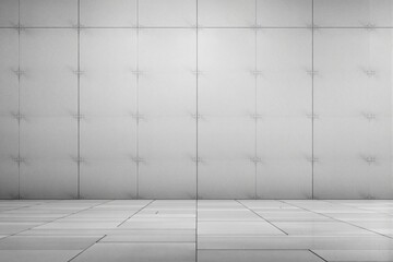 Poster - Minimal concrete wall with visible joints and clean tiled floor in modern geometric architectural style on light background. Concept of clean design. Ai generative