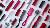 Assorted hair combs in various colors and styles displayed on a white background.