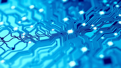 Abstract Technology Concept with a Dominant Blue Circuit Background