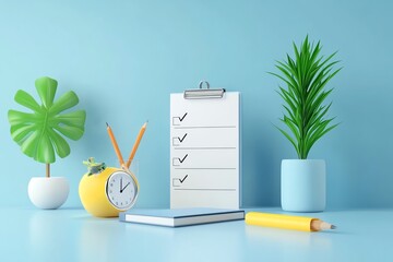 Task manager concept, flat line style, business checklist visualization, 3D illustration