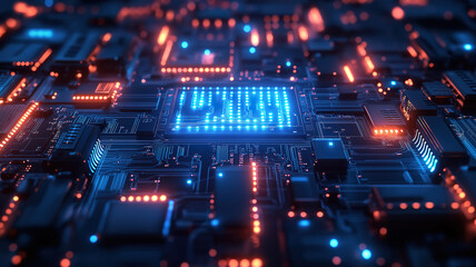 Wall Mural - protection of private data with cyber security locks on a blue integrated circuit and firewall defen