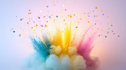 Wall Mural - Vibrant Powder Explosion with Colorful Particles in Air Creating a Dreamy Abstract Background