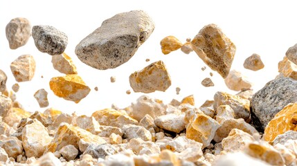 Wall Mural - Flying Gravel Particles with a Bright White Background Capturing Natural Elemental Motion