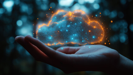 Wall Mural - hand holding cloud data, representing seamless access and storage solutions in digital technology