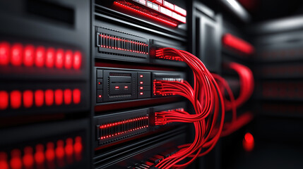 Wall Mural - data center concept featuring network switch and ethernet cables for seamless data communication