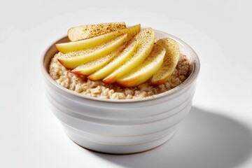 Aufkleber - Appetizing oatmeal breakfast topped with fresh apple slices and cinnamon in a minimalist bowl morning light