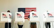 © Rawpixel.com - US election day, Diverse people at voting booth at US election station with American flag in background. Diverse people in line to vote at US election day. Vote for American democracy.