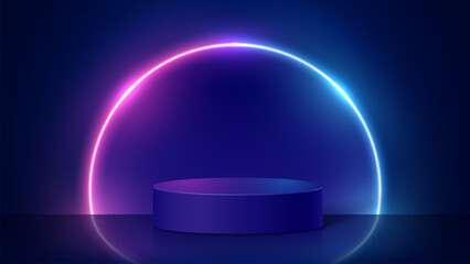 Wall Mural - Abstract minimal scene. Minimal podium with soft material base. Soft podium stages and product showcase platform with covers and golden in round and square shape. 