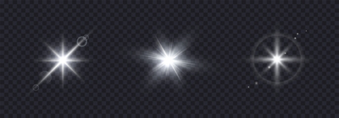 Wall Mural - light set collection on transparent background. white starlight effect with glow, bokeh and sparkles