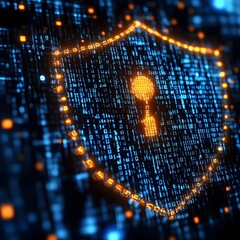 Aufkleber - Abstract digital shield image representing cybersecurity and data protection. Binary code and a keyhole are prominent. Futuristic Technology Backgrounds Digital Fortress, Data Protection