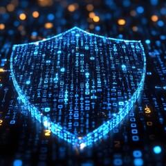 Leinwandbilder - A glowing digital shield symbolizing cybersecurity and data protection. The image depicts a strong defense against cyber threats. Futuristic Cyber Security and Data Protection in the Digital Age