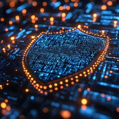 Leinwandbilder - A digital shield protects data. Cybersecurity concept. Futuristic Technology Backgrounds Cybersecurity Shield: Digital Fortress, Data Protection, Network Security