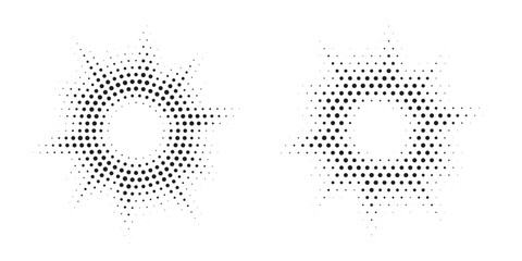 Aufkleber - Halftone circle frame background set. Round border Icon using halftone random circle. Grunge circular stain. Vector illustration.