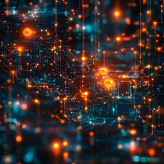 Aufkleber - An abstract digital artwork depicting a network of glowing nodes and connections. Intricate circuitry details evoke a sense of technological advancement. Futuristic Technology Backgrounds