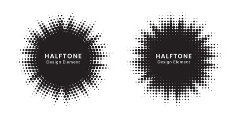Aufkleber - Halftone circle frame background set. Round border Icon using halftone random circle. Grunge circular stain. Vector illustration.