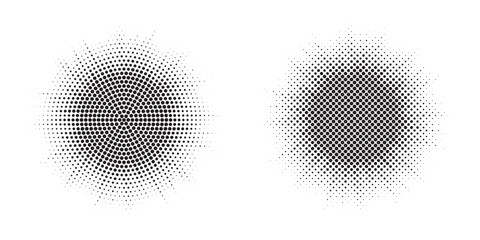 Poster - Halftone Background. Glowing light Halftone effect. Abstract grunge Starburst halftone dots background set. Star Flare, Shine light halftone texture. Retro background, pop art style.