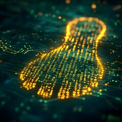 Poster - An abstract visualization of a digital footprint, glowing trail of data in a dark cyberspace. Futuristic Technology Backgrounds Digital Footprint: A Glimpse into Cyber Security and Data Privacy