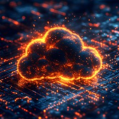 Leinwandbilder - Glowing cloud symbol over circuit board. Represents cloud computing, data storage, and digital transformation. Futuristic Technology Backgrounds Abstract Cloud Computing Visualization