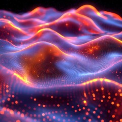 Leinwandbilder - Stunning digital art depicting vibrant, glowing waves. A futuristic and energetic abstract landscape. Futuristic Technology Backgrounds. Abstract Digital Landscape: Waves of Light and Energy