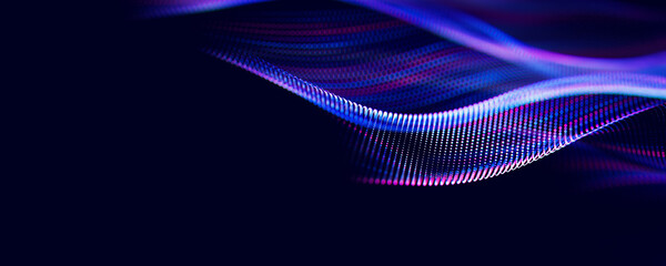 Wall Mural - abstract wave of particles. big data digital flow concept. llm learning process, ai technology. quan