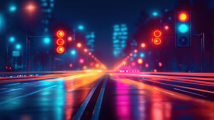 Wall Mural - communication network and digital traffic light system on highway for smart city infrastructure