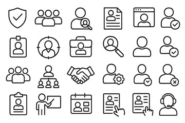 Aufkleber - Vector illustration line icons representing business, teamwork, and recruitment concepts in a modern style