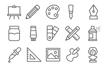 Aufkleber - Creative tools for artists showcasing vector line icons representing various art supplies and equipment
