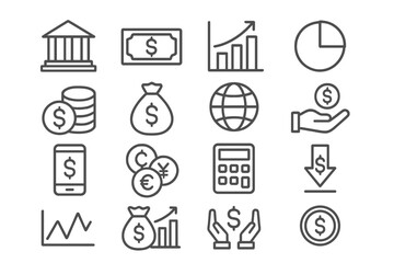 Aufkleber - Vector illustration of finance and economics line icons showcasing money, banking, and investment concepts