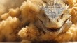 © tunanon - Enormous Reptile Emerging From a Cloud of Dust in a Desert Landscape