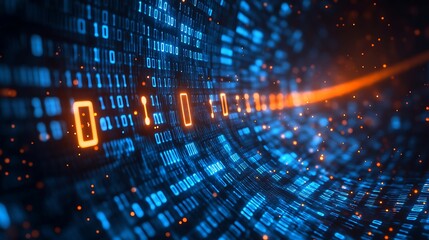 Abstract Digital Binary Code Background, Abstract digital background with binary code and glowing icons