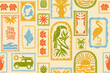 © Oleksandra - Tropical summer seamless pattern, vector exotic Hawaii decoration print, ocean surf vintage texture. Abstract nature travel ornamental postal stamp background, nature coastal design. Tropical pattern