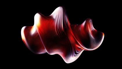 Poster - abstract red flowing 3d ribbon shape on black background for digital art print, motion design, or modern graphic decor