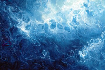 Wall Mural - Abstract Blue Ocean Waves with Swirling Patterns and Light Highlights