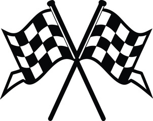 Fototapete - Crossed checkered flags silhouette, Racing finish line flags, Sports competition flag icon, Checkered race flags vector, Finish line flags illustration