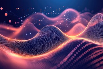 Wall Mural - Colorful Abstract Waves with Dots and Glowing Lights in Space