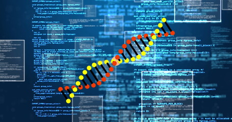 Canvas Print - image of dna strand over data processing