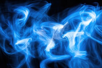 Wall Mural - Ethereal Blue Smoke Flowing in Abstract Patterns on Black Background