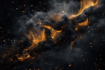 Wall Mural - Cosmic Explosion of Golden Dust and Dark Clouds in Space