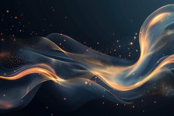 Wall Mural - Abstract Flowing Waves of Light and Particles on Dark Background