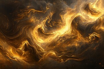 Wall Mural - Abstract Cosmic Background with Flowing Gold and Dark Swirls